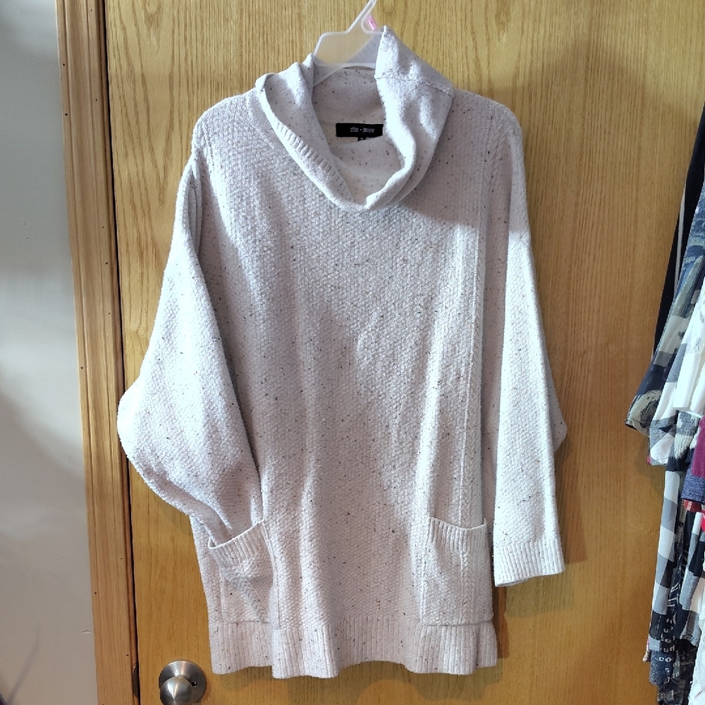 Speckled Cowl Neck Sweater Tunic - Cream